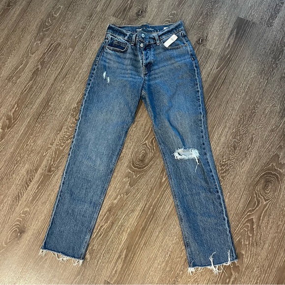 High-Waisted Button-Fly Slouchy Straight Ripped Jeans - Picture 3 of 4